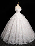 Sweetheart Neck Tulle Lace White Long Prom Dress, White Lace Formal Dress HZ1024