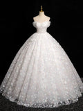 Sweetheart Neck Tulle Lace White Long Prom Dress, White Lace Formal Dress HZ1024