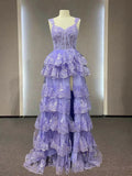 Straps Evening Dress Sparkly Lace Appliques Cupcake Prom Dresses HZ1024