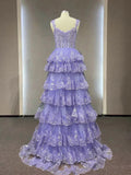 Straps Evening Dress Sparkly Lace Appliques Cupcake Prom Dresses HZ1024