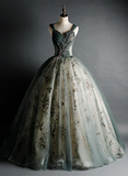 Green Sweetheart Ball Gown Beaded Tulle Formal Dress, Ball Gown Sweet 16 Dresses HZ1024