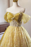 Floral Tulle Knee Length Prom Dress, A-Line Off the Shoulder Homecoming Dress HZ1024
