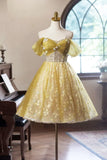 Floral Tulle Knee Length Prom Dress, A-Line Off the Shoulder Homecoming Dress HZ1024