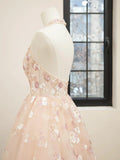 V-Neck Tulle Sequins Short Prom Dress, Cute A Line Backless Homecoming Dress HZ1024