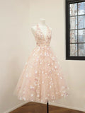 V-Neck Tulle Sequins Short Prom Dress, Cute A Line Backless Homecoming Dress HZ1024