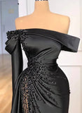 Off-The-Shoulder Long Sleeves Satin/Sequined Prom Dresses HZ1024