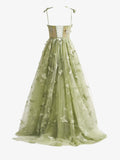 A-line Butterfly Lace Corset Prom Dress with Slit HZ1024