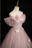 Tulle Sequins Off the Shoulder Butterfly Flower Prom Dress HZ1024