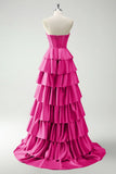 A-line strapless sweetheart neck satin simple long prom dress HZ1024