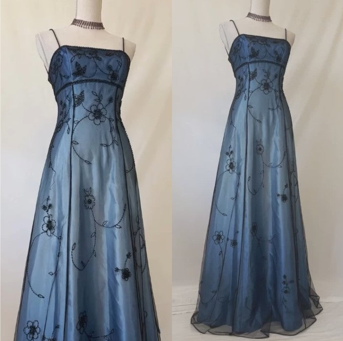 Blue Gradient Empire Prom Dresses Backless Romantic Beaded Evening Dresses Guest Dresses HZ1024
