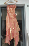 Spaghetti Straps Chiffon Satin Ruffled Prom Dresses Fairytale Party Dresses HZ1024