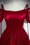 A-Line Satin Tulle Floor Length Prom Dress, Off Shoulder Formal Evening Dress HZ1024