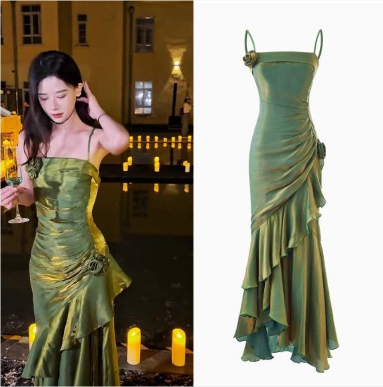 Satin Prom Dress for Quinceanera&Party-Fairytale A-line Straps Evening Gown for Birthday HZ1024