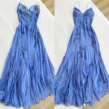 Spaghetti Straps V-neck Beaded Backless Prom Dresses Party Dresses HZ1024