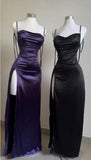 Blue Spaghetti Strap Bodycon Satin Elegant Prom Dresses Backless Party Dresses HZ1024