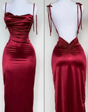Blue Spaghetti Strap Bodycon Satin Elegant Prom Dresses Backless Party Dresses HZ1024