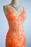 Mermaid Spaghetti Straps Sequins Applique Long Prom Dress Tulle Evening Dress HZ1024