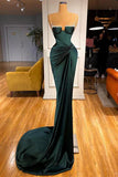 Green Mermaid Spaghetti-Straps Satin Long Prom Dress With Beadings HZ1024