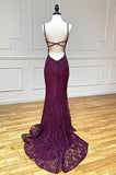 Mermaid Formal Dresses Under $170?? Charming Grape Spaghetti Straps Applique Long Backless Prom Dress With Slit HZ1024