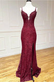 Mermaid Formal Dresses Under $170?? Charming Grape Spaghetti Straps Applique Long Backless Prom Dress With Slit HZ1024