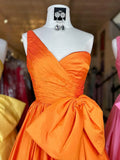 one shoulder satin long prom dress with bow HZ1024