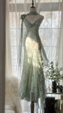 Fairytale Pink Spaghetti Straps Mermaid Evening Gowns Vintage Elegant Beaded Silk Long Prom Dress Guest Dresses HZ1024