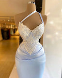One Shoulder Satin Beaded Long Prom Dress Sequin Appliqu¨¦ Evening Dress HZ1024