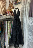 Black Halter A-Line Chiffon&Tulle Open Back Prom Dresses Birthday Dresses HZ1024
