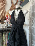 Black Halter A-Line Chiffon&Tulle Open Back Prom Dresses Birthday Dresses HZ1024