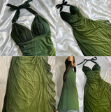 ?Chiffon Halter Sheath Prom Dress for Party&Birthday Elegant Blue Evening Gowns HZ1024