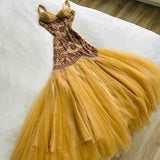 Green Merimaid Spaghetti Strap Tulle Beaded Long Prom Dress Birthday Graduation Prom Dress HZ1024