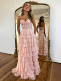 Sweetheart Neck Chiffon Lace Blue Long Prom Dress, Blue Long Graduation Dress HZ1024