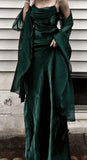 Dark Green Prom Dress Spaghetti Strap Chiffon Evening Gown with Shawl HZ1024