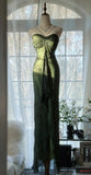 Forest Green Spaghetti Straps Long Prom Dresses Glitter Chiffon Beaded Elegant Party Dresses HZ1024