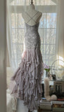 Purple Spaghetti Strap Appliques Bodycon Open Back Evening Dresses Chiffon Sequin Long Prom Dresses HZ1024