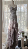 Purple Spaghetti Strap Appliques Bodycon Open Back Evening Dresses Chiffon Sequin Long Prom Dresses HZ1024