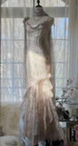 Fairytale Pink Spaghetti Straps Mermaid Evening Gowns Vintage Elegant Beaded Silk Long Prom Dress Guest Dresses HZ1024