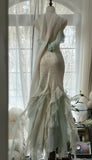 Vintage Mint Green Chiffon Mermaid Beaded Long Prom Dresses Ruffled Fairytale Birthday Dresses HZ1024