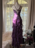 ??Elegant Strapless Chiffon Applique Long Tiered Prom Dresses Backless Party Dresses HZ1024
