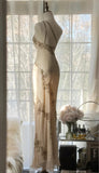 Retro Chiffon Sheath Party Dress One Shoulder Beaded Long Prom Dress HZ1024