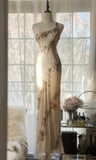 Retro Chiffon Sheath Party Dress One Shoulder Beaded Long Prom Dress HZ1024