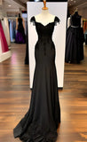 Black Mermaid Gown V Neck Chiffon Lace Prom Dress Evening Dress HZ1024