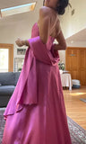 Spaghetti Straps A-Line Fuchsia Beaded Satin Prom Dresses Gorgeous Wedding Guest Dresses with Shawl HZ1024