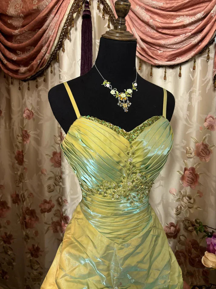 Sage A-Line Mask Prom Dress Beaded Satin Evening Gown for Birthady&Graduation HZ1024