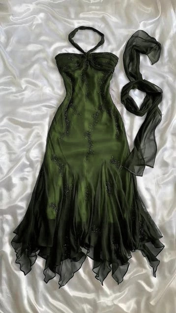 Blue Chiffon Long Prom Dresses Elegant Beaded Party Dresses HZ1024