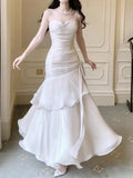 Spaghetti Straps Blue Chiffon Satin Ruffles Long Prom Dresses Fairytale Evening Dresses HZ1024