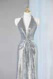 Sequins Sheath V-Neck Long Prom Dress Shiny Evening Dress HZ1024