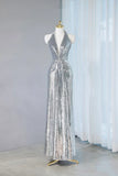 Sequins Sheath V-Neck Long Prom Dress Shiny Evening Dress HZ1024
