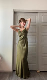 Green Mermaid Spaghetti Straps Satin Beaded Long Prom Dress Evening Dress HZ1024