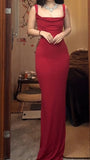 Spaghetti Strap Satin Backless Long Bodycon Dress Ball Evening Dress HZ1024